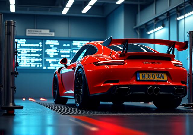 ダイノマシンで計測中のスポーツカー